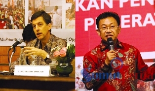 Dirjen Pendidikan Dasar Kemendikbud dan Direktur USAID Indonesia Andrew Sisson. SUMUT BERITA | KRISTOP