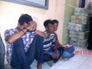 Tiga kurir ganja yang diamankan Polsek Medan Timur, Minggu (18/10) dinihari.